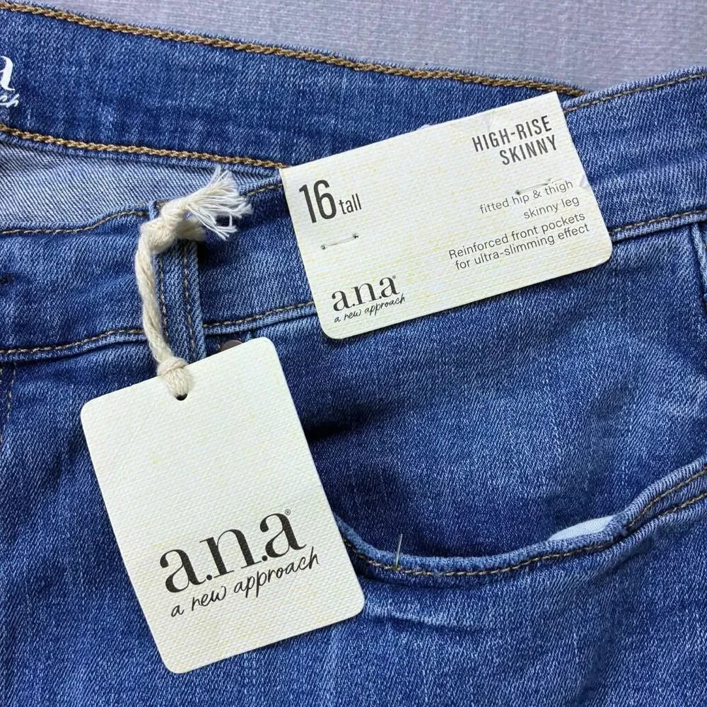 a.n.a. Jeans Womens 16 Tall High Rise Skinny Distressed Raw Hem Button Fly NWT
